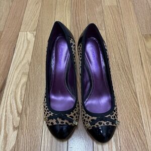 Coach Poppy Black Patent Cap Toe Cheetah Print 3.5 Inch Pumps - Size 8